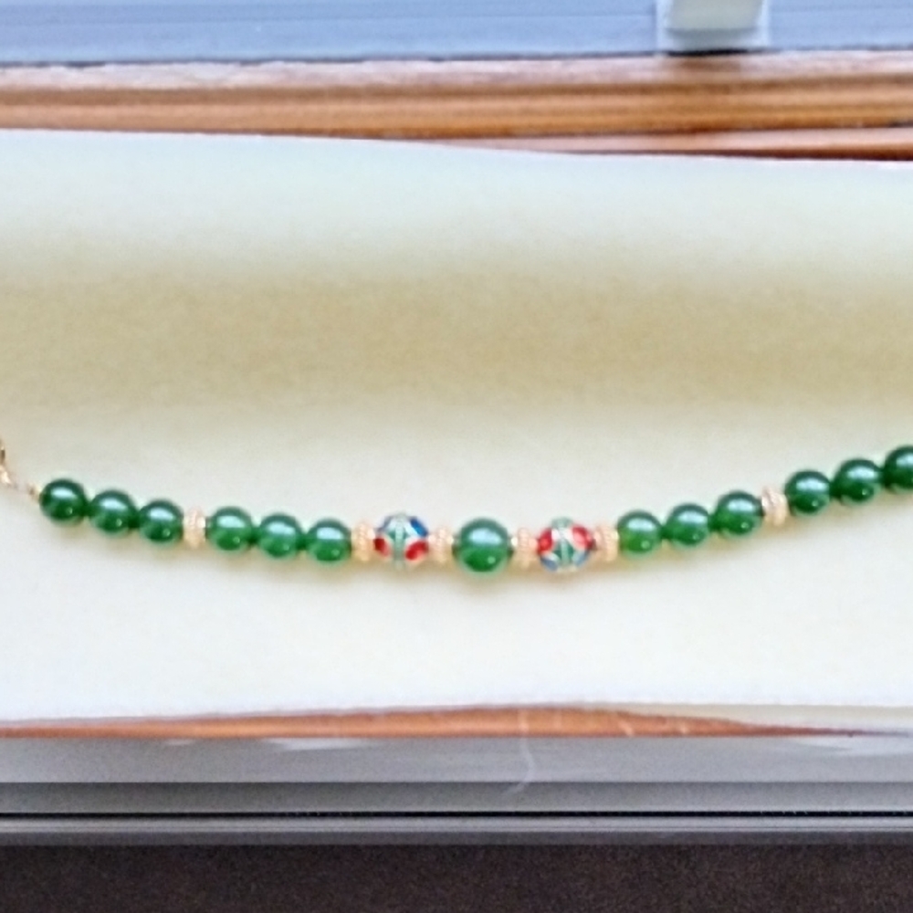 HAND CRAFTED CLOISONNE AND JADE BRACELET